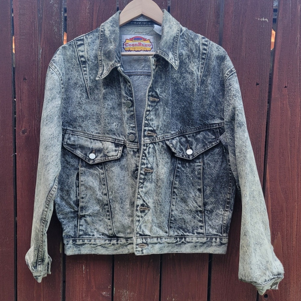 VTG Code Bleu Acid Wash Distressed‎ Denim Trucker Jacket Men S Made in Japan 80s